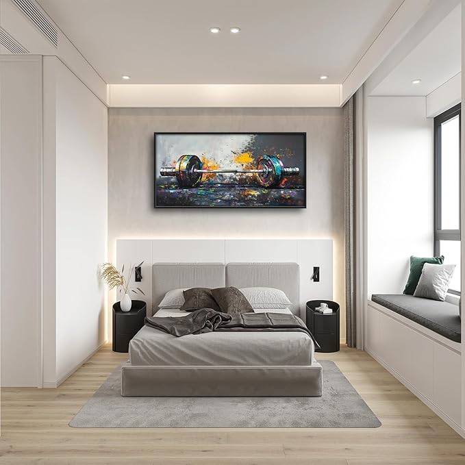 Barbell Wall Art Graffiti Dumbbell Pictures Wall Decor Weightlifting Large Master Over Above Bed Canvas Prints Horizontal Modern Artwork Painting Home Office Decorations For Gym Bedroom 30"x60"