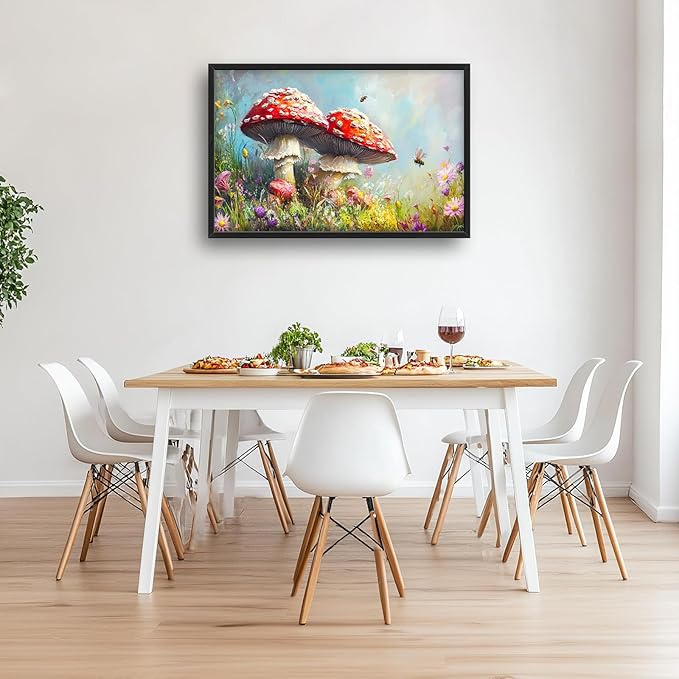 Kylora Mushroom Wall Art Mushroom Pictures Wall Decor Cottagecore Plant Prints Modern Artwork Botanical Painting Home Office Decorations For Kitchen Bathroom Bedroom Dining Living Room 36"x24"
