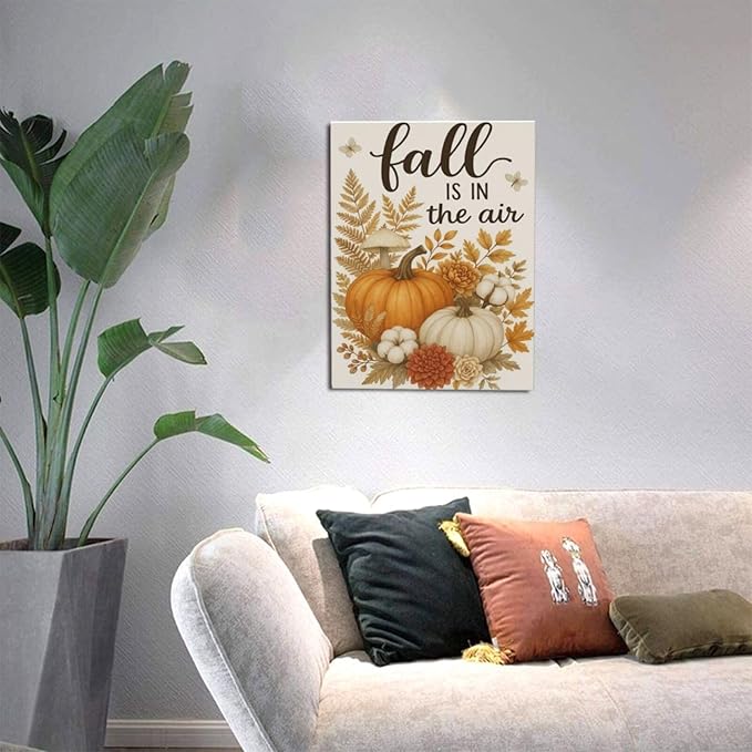 Fall Wall Decor Pumpkin Cotton Wall Art Autumn Pumpkin Canvas Pictures Painting Fall Signs Artwork Framed Decoration for Living Room Bedroom Dining Room Office Gifts 12"x16"