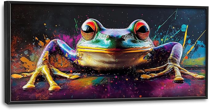 Frog Wall Art Banksy Frog Pictures Wall Decor Graffiti Street Abstract Large Master Over Above Bed Canvas Prints Horizontal Modern Artwork Painting Home Office Decorations For Kitchen Bedroom 30"x60"
