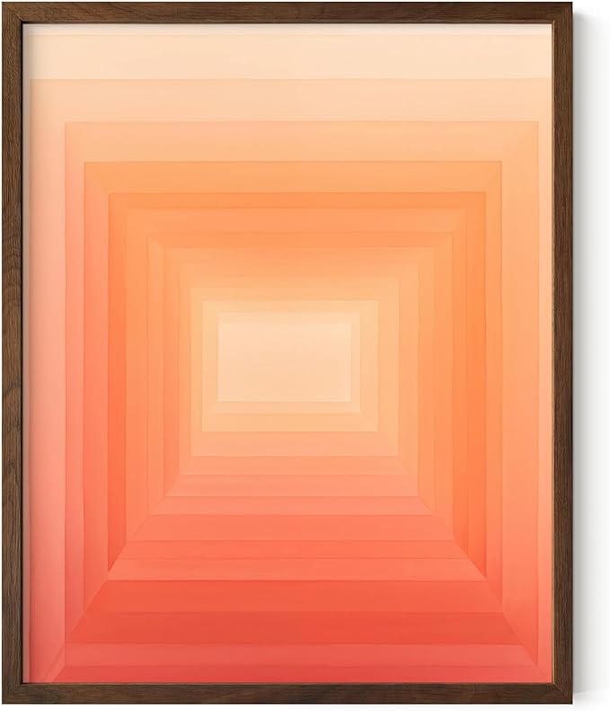 HAUS AND HUES Colorful Abstract Wall Art - Minimalist Retro Picture for Living Room Decor, Red and Pink Modern Wall Art Painting (Pink Geometric 2, Walnut Frame, 16x20)