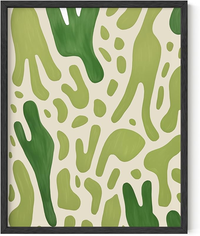 HAUS AND HUES Modern Abstract Wall Art - Blue and Green Living Room Art, Modern Artwork for Walls, Minimalist Picture for Living Room(Green Pattern, Black Frame, 11x14)