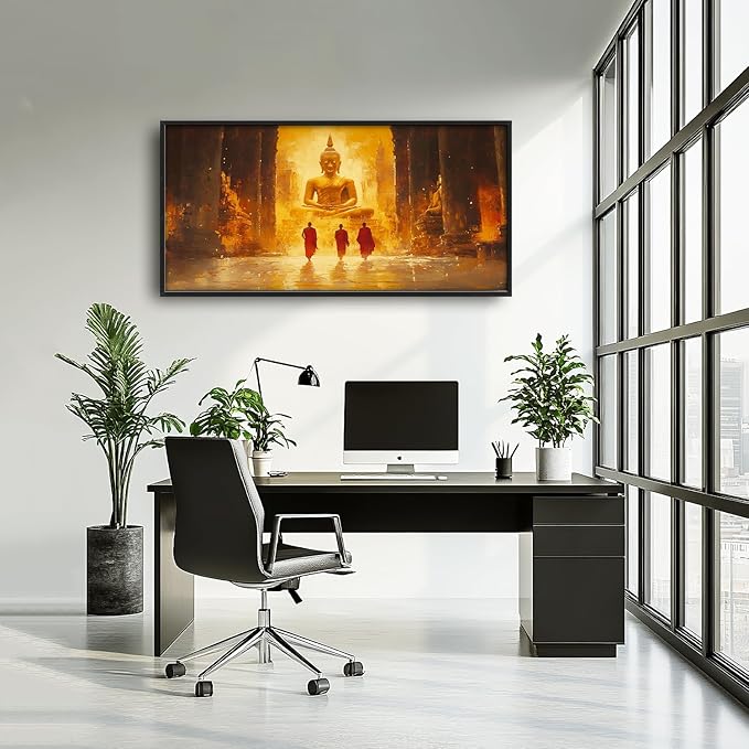 SweetFox Extra Large Buddha Framed Wall Art for Living Room, Zen Buddha Statue Pictures Oversized Wall Decor Abstract Big Canvas Painting Print Home Artworks for Bathroom Master Bedroom 60L X 30W