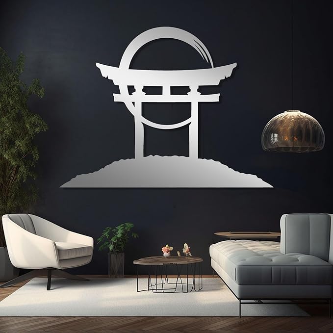 Torii Gate Metal Wall Art, Torii Gate Metal Wall Decor, Large Japanese Hanging, Zen Sculpture, Asian Zen Sign, Living Room, Bedroom Art (White, 27"x35"|68x90cm)