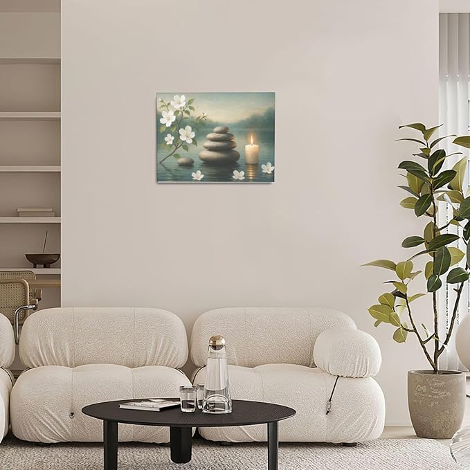 Zen Wall Art Zen Bathroom Wall Decor Spa Room Meditation Peaceful Pictures Decoration Spiritual Stone Canvas Painting Artwork Framed for Bathroom Living Room Bedroom Office 12"x16"