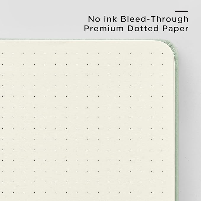 &And Per Se Dotted Journal Notebook, A5 Hardcover Leather Bullet Dotted Journal, 160 Pages 100 gsm Thick Dotted Paper，3 Sheets of Stickers Included - 5.7'' x 8'' (Pastel green)