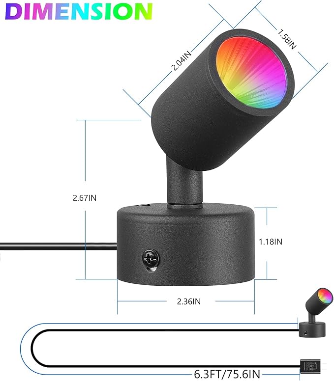 2 Pack LED Spot Lights Indoor Spot Lights Accent Lighting, RGBW Color Changing Up Lights Indoor Remote Control Plant Spotlight Decorative