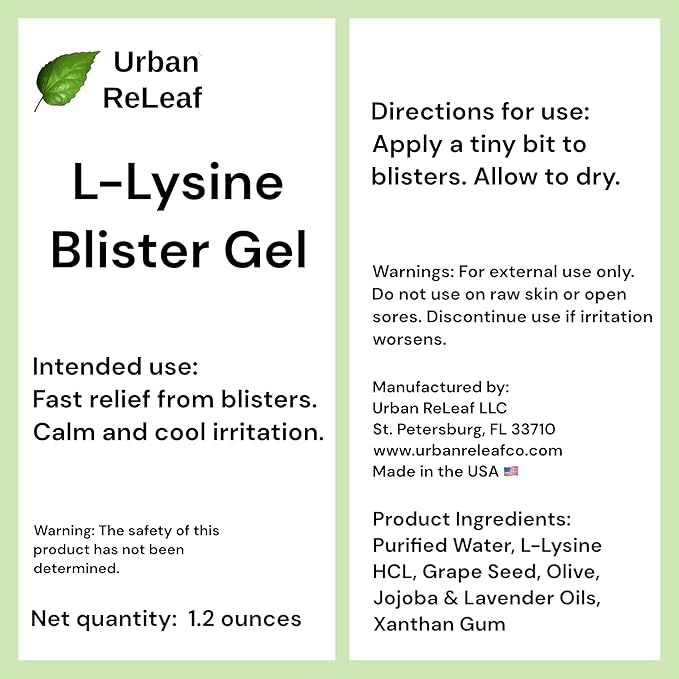 Urban ReLeaf L-Lysine Blister Soothing Gel ! & Lavender Oil. Fast Relief, Spots, Rash, Red Bumps, Raw, Chapped Skin. Calm Delicate Tissue 100% Natural