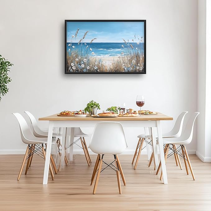 Coastal Beach Wall Art Ocean Wild Flower Pictures Wall Decor Large Canvas Prints Paintings Home Office Decorations Framed Artwork for Living Room 36"x24"