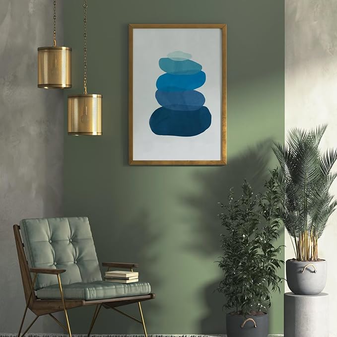 PHOENIX Minimalist Stone Stack Wall Art Decor Framed Canvas Zen Blue Gradient Calming Spa Serene Peaceful for Home Office Living Room & Bedroom 16X24 Inch