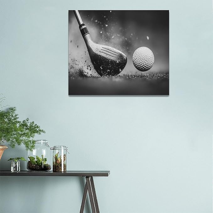 Olivine Golf Wall Art, Pictures Wall Decor, Black and White Sport Paintings, Golfing Sports Canvas Prints, Framed Artwork for Living Room Bedroom Bathroom Office Home Decoration 24"x20"