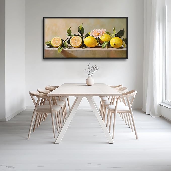 Kylora Lemon Wall Art Still Life Lemons Pictures Wall Decor Fruit Large Master Over Above Bed Canvas Prints Horizontal Modern Artwork Oil Painting Home Office Decorations For Kitchen Bedroom 30"x60"