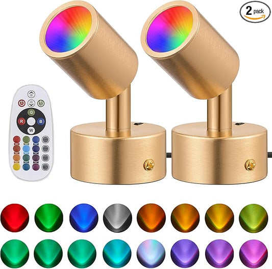 2 Pack LED Spot Lights Indoor Spot Lights Accent Lighting, RGBW Color Changing Up Lights Indoor Remote Control Plant Spotlight