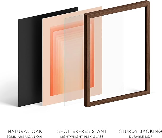 HAUS AND HUES Colorful Abstract Wall Art - Minimalist Retro Picture for Living Room Decor, Red and Pink Modern Wall Art Painting (Pink Geometric, Walnut Frame, 12x16)