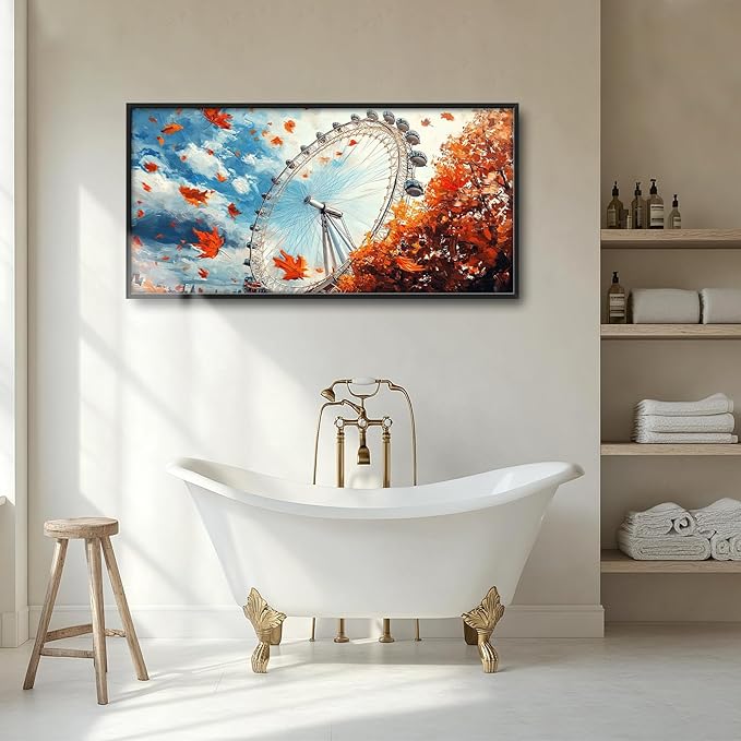 Olivine Large Wall Art, London Eye Pictures Wall Decor, Autumn London Canvas Prints Painting, Framed Artwork for Bathroom Bedroom Living Room Office Home Decoration 60"x30"