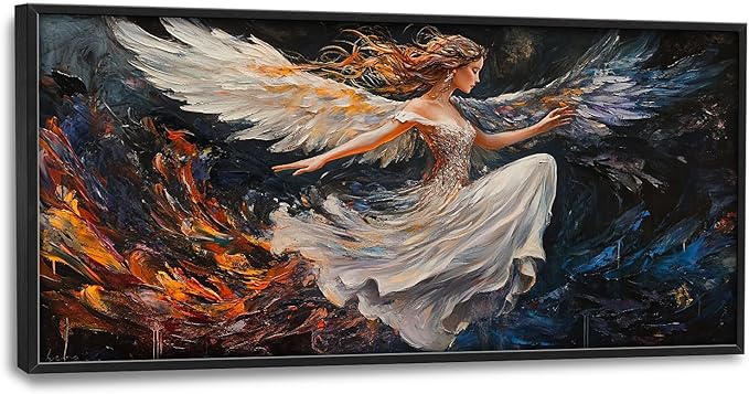 SweetFox Extra Large Angel Wings Girl Framed Wall Art for Living Room, Angel Woman Pictures Oversized Wall Decor Abstract Big Canvas Painting Print Artworks for Bathroom Master Bedroom 60L X 30W