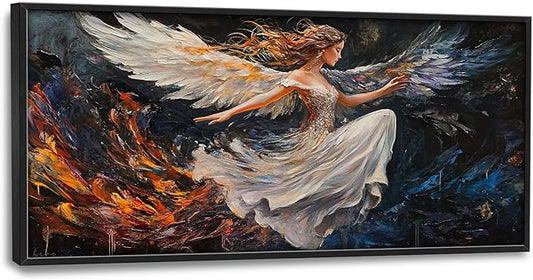 SweetFox Extra Large Angel Wings Girl Framed Wall Art for Living Room, Angel Woman Pictures Oversized Wall Decor Abstract Big Canvas Painting Print Artworks for Bathroom Master Bedroom 60L X 30W