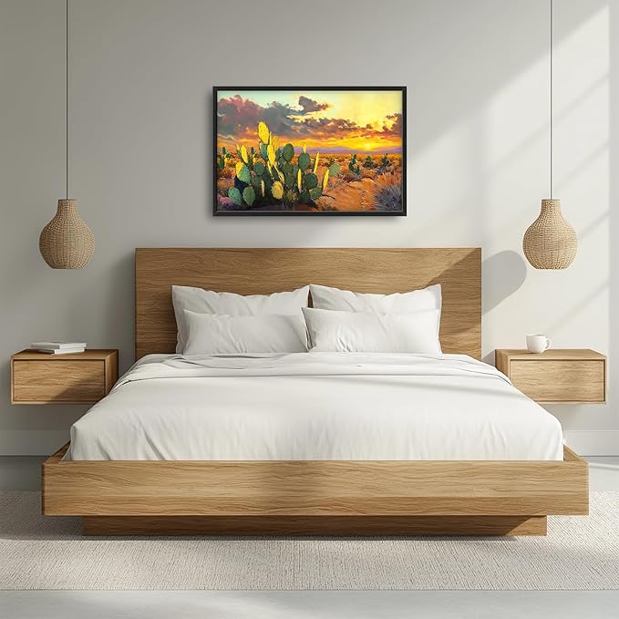Western Cactus Large Wall Art Southwest Dessert Pictures Wall Decor Aztec Big Canvas Painting Prints Framed Artwork Home Decorations Above Bed for Bedroom Living Room Dining Room Bathroom 36"x24"