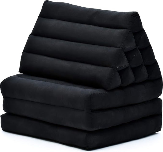 Leewadee 3-Fold Mat with Triangle Cushion – Comfortable TV Pillow, Foldable Mattress with Cushion Made of Eco-Friendly Kapok, 67 x 21 inches, Black