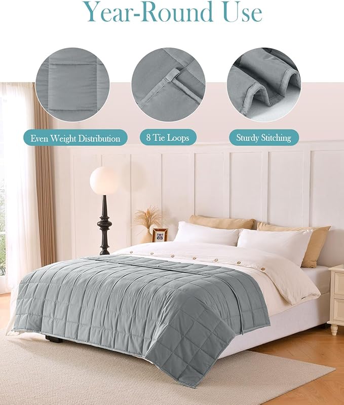 Topblan Weighted Blanket Queen Size 15lbs, Soft Cooling Weighted Blanket for Adults, Breathable Heavy Microfiber with Glass Beads Warm Blanket for Sofa Bed All Season, 60 x 80 inches, Grey