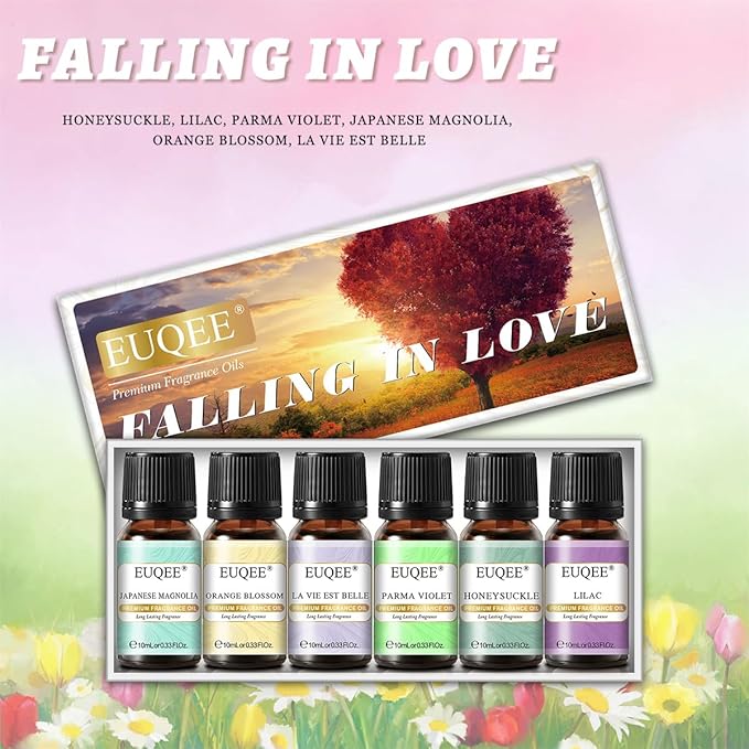 Premium Floral Fragrance Oils Set 6PCS Fragrance Oils Set for Diffuser, DIY Candle - Honeysuckle, Lilac, Japanese Magnolia, Violet, Orange Blossom (10ml)
