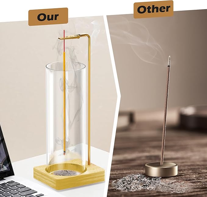 Incense Holder for Sticks, Insence-Stick Holder, Anti-Ash Flying No Mess Incense Burner, Incense Stick Holder with Glass Ash Catcher, for Yoga Spa Meditation Home Decor(1 Pack)