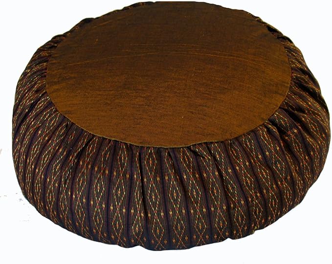 Meditation Cushion Zafu Pillow Buckwheat Fill - Global Weave Brown Gold