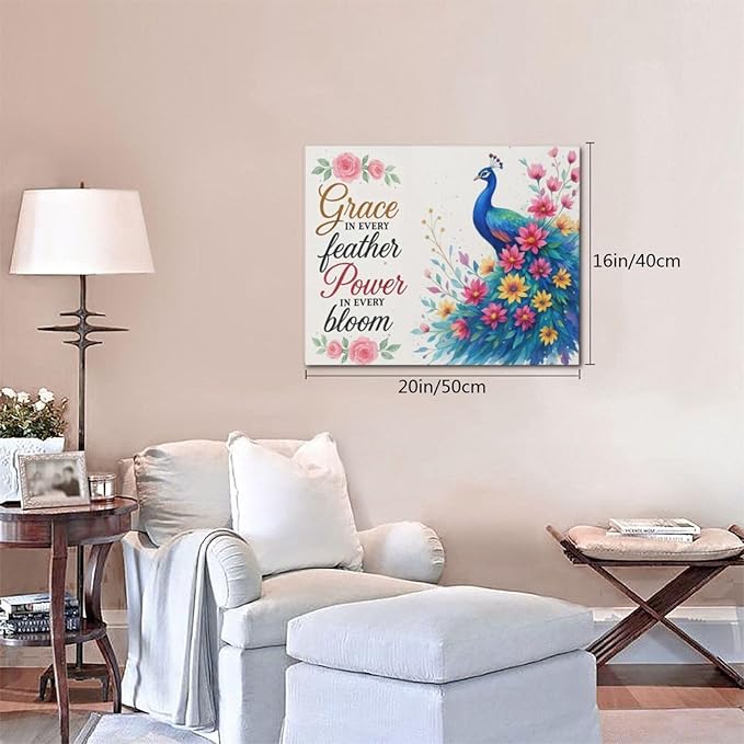 Peacock Wall Art Elegant Peacock Wall Decor Inspirational Canvas Print Painting Pictures Motivational Artwork Framed Decorations Gifts for Women girls Bedroom Bathroom Living Room Office 16"x20"