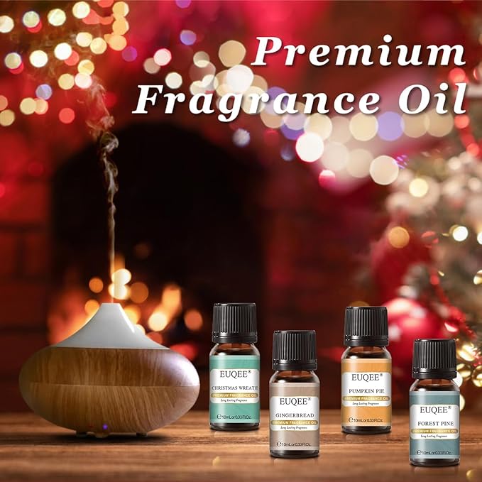 Holiday Cheer Premium Fragrance Oils Set of 6 - Forest Pine, Christmas Wreath, Brown Sugar, Harvest Spice, Gingerbread, Pumpkin Pie - Scented Oils for Diffuser, Candle Making (10ml)