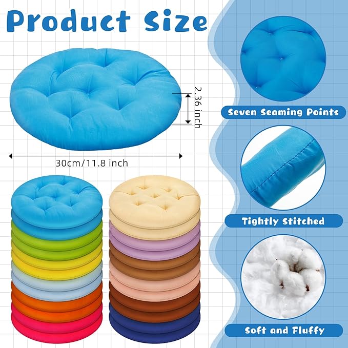 24 Pcs Round Floor Cushions Floor Pillows Meditation Seat Pillows Flexible Seating for Adults Kids, Chair Cushions for Classroom, Nursery, Living Room, Yoga (Small 11.8 Inch,Colorful)