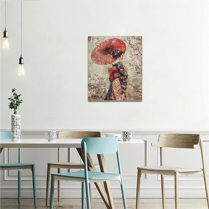 Fleruku Vintage Japanese Wall Art Japanese Geisha Wall Decor Japan Women Pictures Canvas Painting Artwork Home Decorations for Living Room Bedroom Bathroom Office 20"x24"