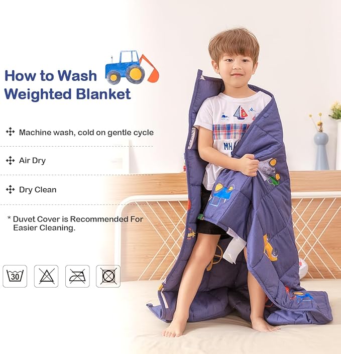 Sivio Weighted Blanket - 100% Cotton Heavy Blanket 3lbs, 36 x 48 inches, Breathable Soft Throw Blanket for Calm Sleeping for Home and School Nap, Blue Car