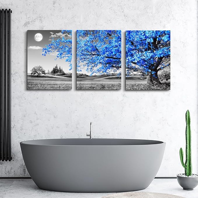 DZRWUBHS 3 Piece Canvas Wall Art For Living Room Modern Wall Decor For Office Black And White Blue Tree Wall Painting Scenery Wall Pictures Artwork For Bedroom Room Home Decor Prints Art 20" X 28"
