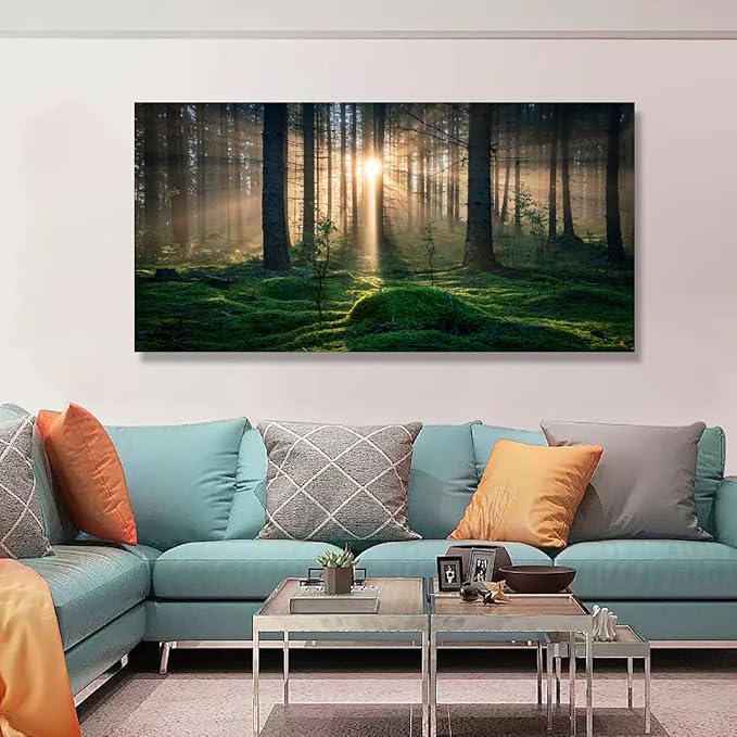Sunrise Landscape Canvas Wall Art - 24x48 Inches - Tree and Forest Picture Artwork for Living Room and Bedroom Wall Decoration - Nature Painting Prints for a Serene Atmosphere
