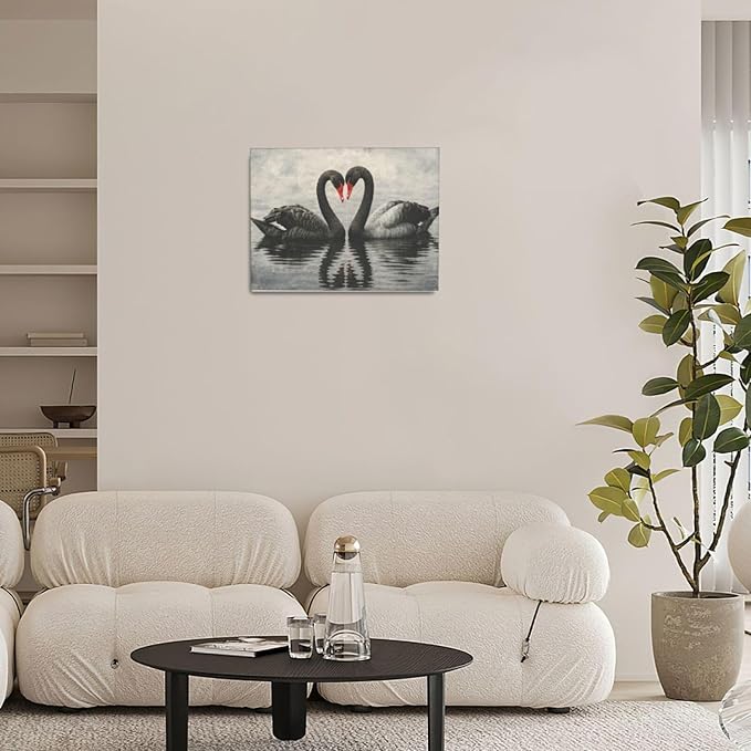 Black Swan Wall Art Vintage Canvas Wall Decor Swan Aesthetics Art Retro Pictures Painting Artwork Framed Decoration for Living Room Bedroom Bathroom Dining Room Office 12"x16"