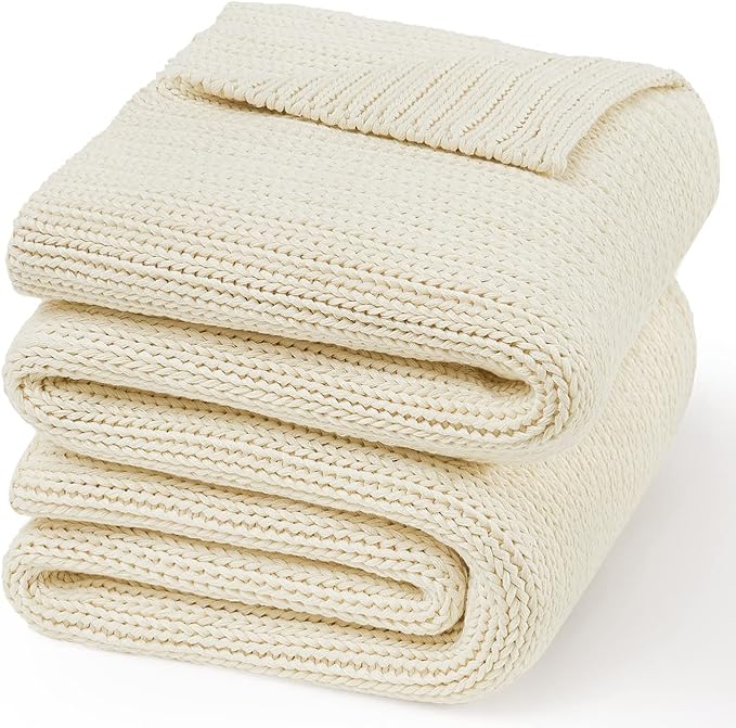 Guohaoi Knitted Weighted Blanket for Adults (Cream 60"x80" 17lbs) No Beads Cooling Throw Blanket for Hot Sleepers, Home Decor Breathable Chunky Knit Heavy Blanket Use on Queen/King Size Bed