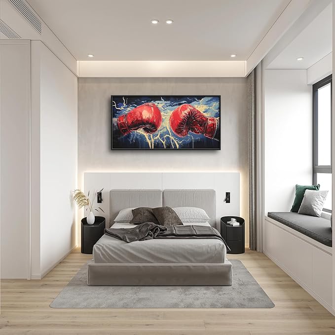 Kylora Boxing Wall Art Boxing Gloves Pictures Wall Decor Sports Fitness Large Master Over Above Bed Canvas Prints Horizontal Modern Artwork Painting Home Office Decorations For Gym Bedroom 30"x60"