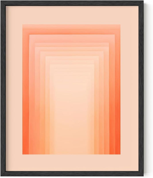 HAUS AND HUES Colorful Abstract Wall Art - Minimalist Retro Picture for Living Room Decor, Red and Pink Modern Wall Art Painting (Pink Geometric, Black Frame, 16x20)