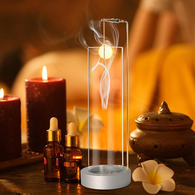 Incense Holder for Sticks, Anti-Ash Flying Incense Burner with 30 Incense Sticks, Detachable Glass Ash Catcher