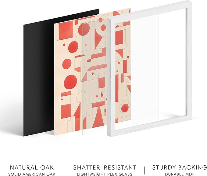 HAUS AND HUES Colorful Abstract Wall Art - Minimalist Retro Picture for Living Room Decor, Red and Pink Modern Wall Art Painting (Red Geometric, White Frame, 24x36)