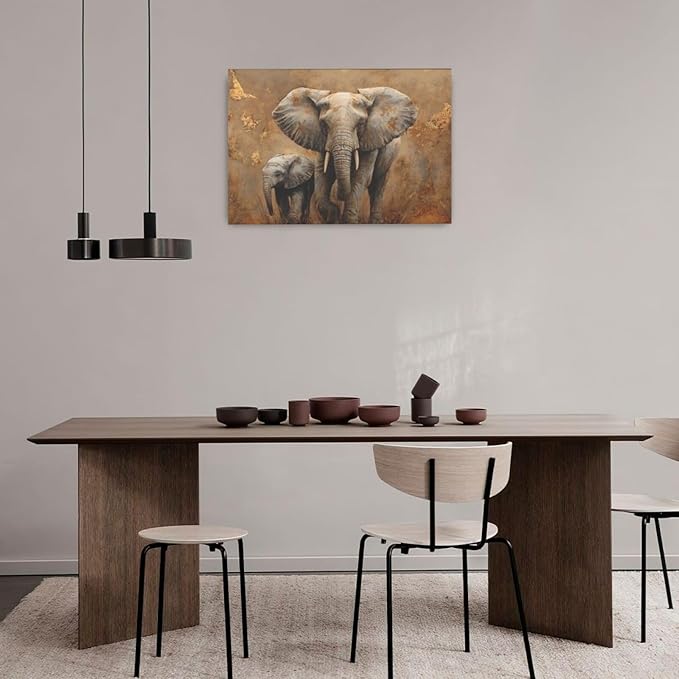 Elephant Wall Art African Animal Pictures Elephant Family Canvas Painting Decoration Artwork Framed Wall Decor Gifts for Women Girl Living Room Kids Bedroom 16"x24"