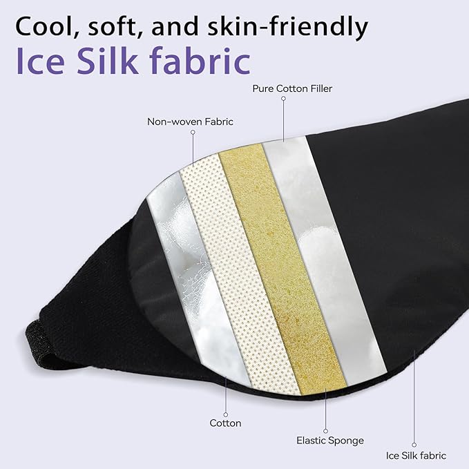 Cool Touch Sleep Mask for Side Sleepers Men & Women&Girl, Eye Mask with Memory Foam Nose Padding, Ultra Soft Blockout Eye Shade Cover, Cotton Sleep Mask for Sleeping, Travel, Nap (Black)