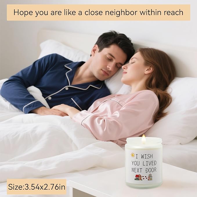 Lavender 'Wish You Lived Next Door' Scented Candle – 8oz Soy Wax Jar, 50-Hour Burn – Long-Distance Gift for Couples, Friends & Missing Someone