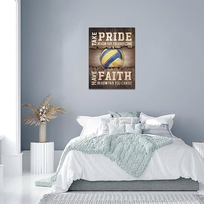 Fleruku Rustic Volleyball Wall Art Sports Wall Decor Inspirational Quotes Brown Pictures Volleyball Sign Canvas Painting Artwork Home Decorations for Boy Man Teenager Fans Bedroom Living Room 12"x16"
