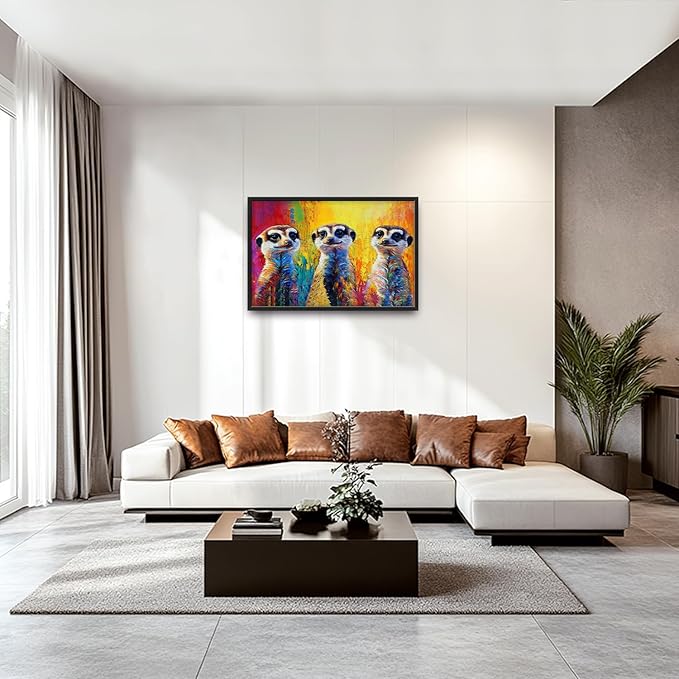 Kylora Meerkat Wall Art Graffiti Meerkats Pictures Wall Decor Animal Prints Modern Artwork Abstract Painting Home Office Decorations For Kitchen Bathroom Bedroom Dining Living Room 36"x24"
