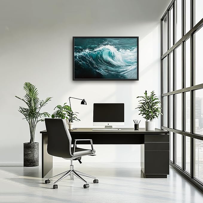 SweetFox Extra Large Ocean Wave Framed Wall Art for Living Room, Coastal Sea Ocean Pictures Oversized Wall Decor Abstract Big Canvas Painting Print Artworks for Bathroom Master Bedroom 36L X 24W