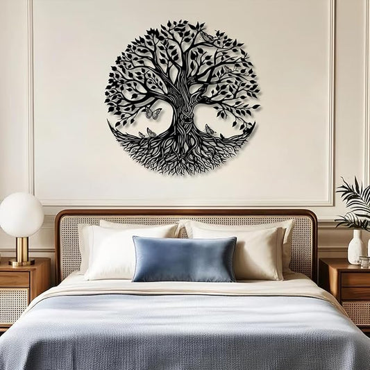 Yemwot Metal Tree of Life Wall Decor, Circle of Life Metal Tree Wall Art, Branch Art, Spiritual Decor, Modern Sculpture Decoration, Living Room Bedroom (Black-Tree 4, 23"x 23"| 60x60cm)