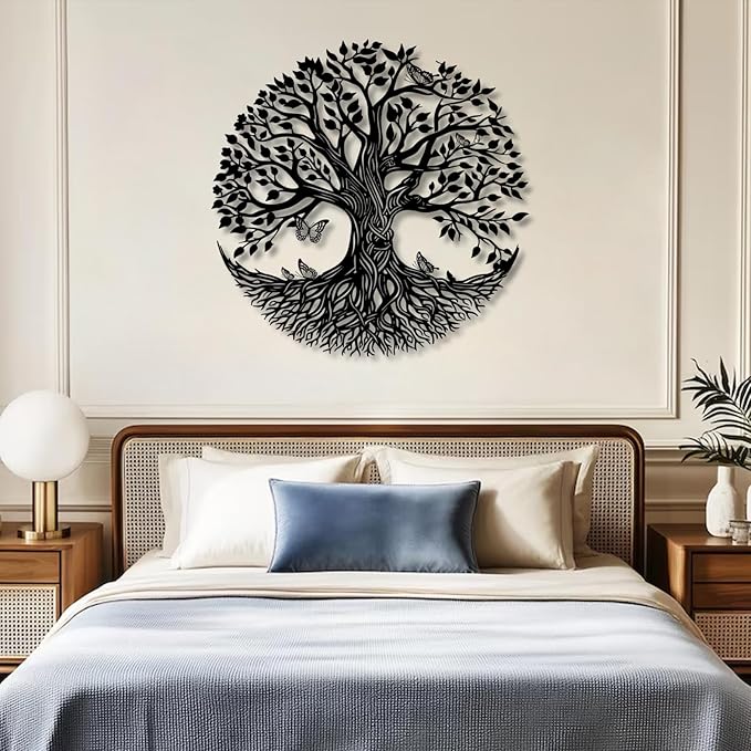 Yemwot Metal Tree of Life Wall Decor, Circle of Life Metal Trees Wall Art, Branch Art, Spiritual Decor, Modern Sculpture Decoration, Living Room Bedroom Decoration (White-Tree 4, 35"x 35"| 90x90cm)