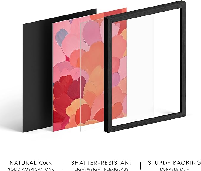 HAUS AND HUES Colorful Abstract Wall Art - Minimalist Retro Picture for Living Room Decor, Red and Pink Modern Wall Art Painting (Petals 1, Black Frame, 8x10)
