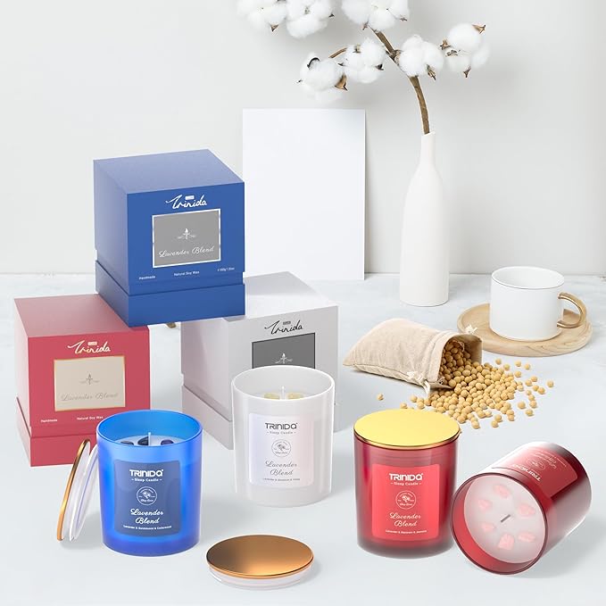 TRINIDa Aromatherapy Candle – Soy Candles Non Toxic with Pink Crystal, Natural Soy Wax Candles for Women, Long Lasting Relax Candles with Lavender, Marjoram & Jasmine Essential Oils